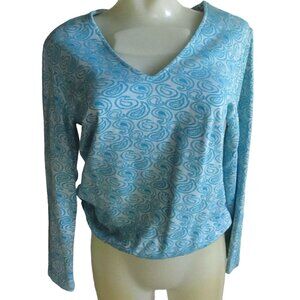 Vintage 1970s Womens Blue Top V-Neck Knit Medium by Mister Marty Psychadelic M